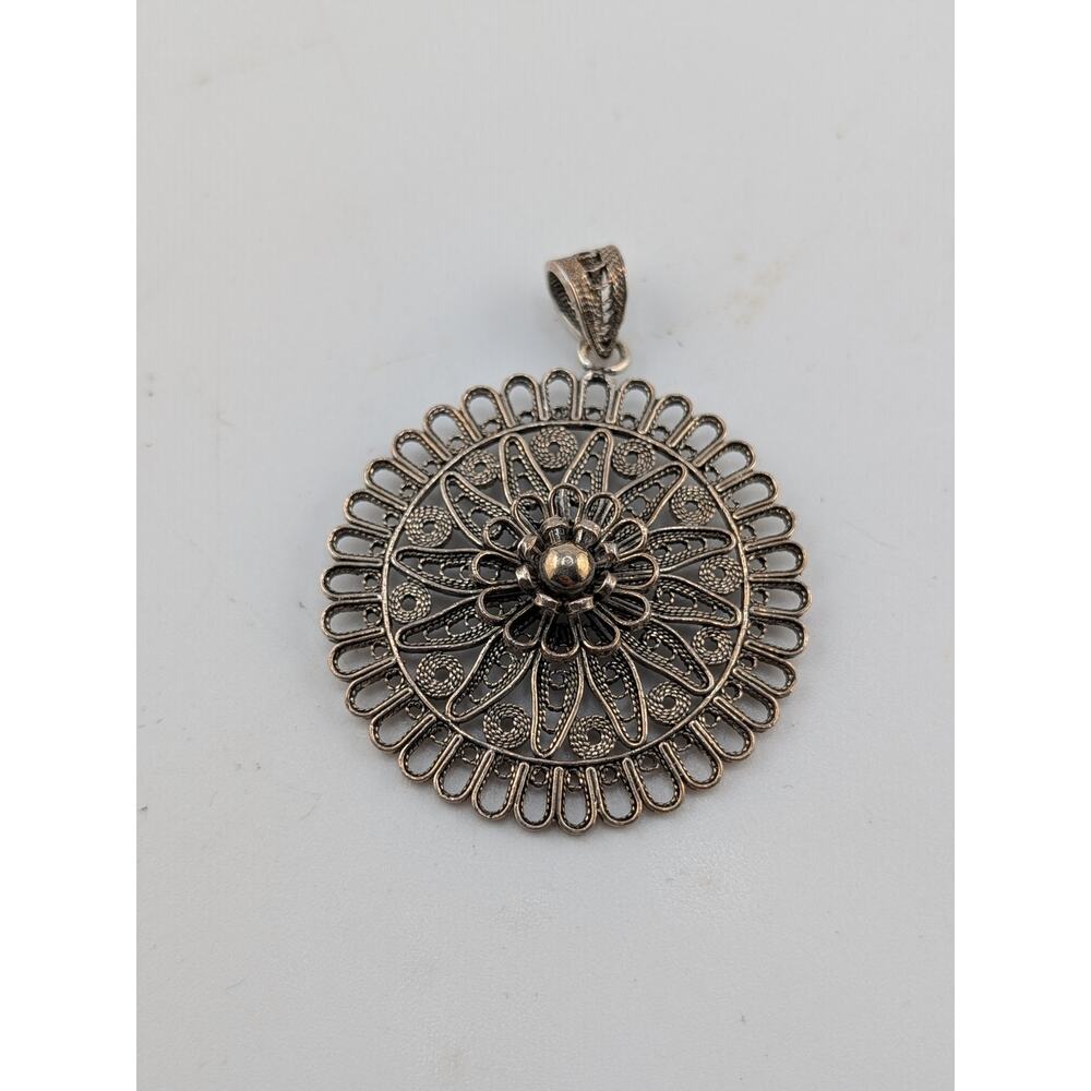 Vintage 925 Sterling Silver Filigree Pendant Floral Design